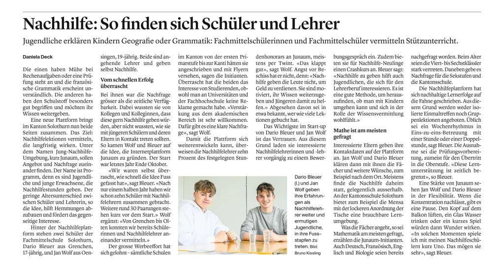 Vollständiger Zeitungsartikel über JuNaUm